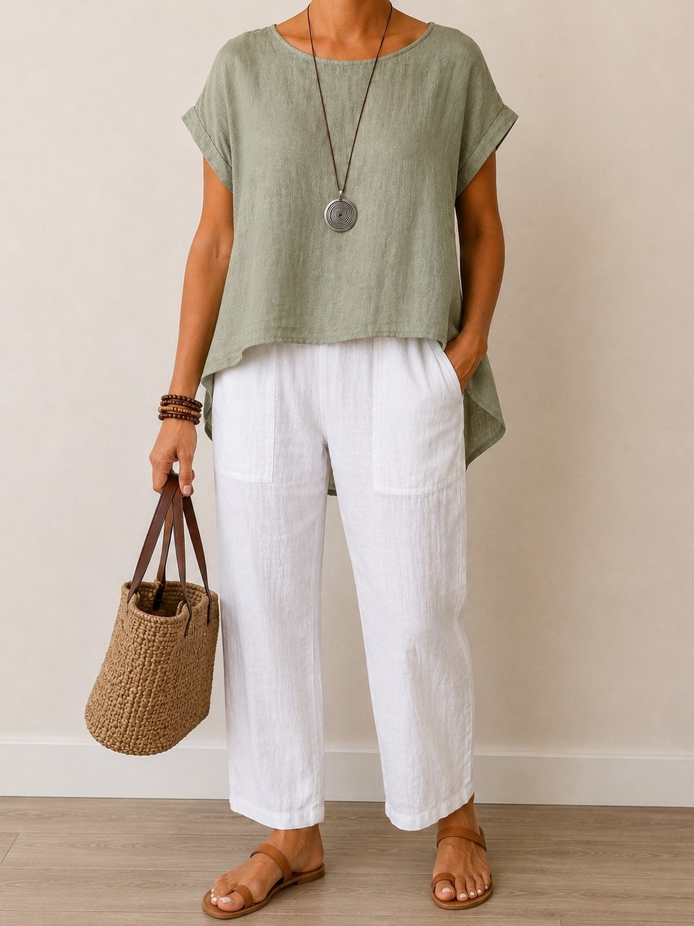 Terzo Millennio 100% Linen High Low Tunic Top Sage Green Made in Italy Boho